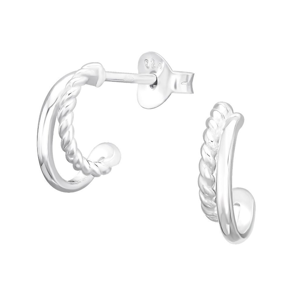 Sterling Silver Double Hoop Smooth and Twist Tiny Huggy Earrings